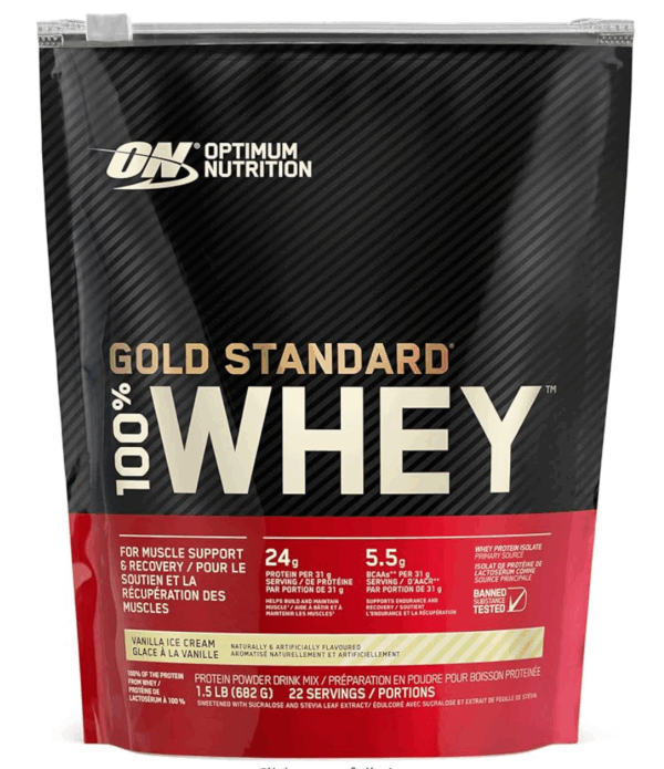 Optimum Nutrition Gold Standard 100% Whey Protein, Vanilla Ice Cream (1.5 lb, 22 Servings)